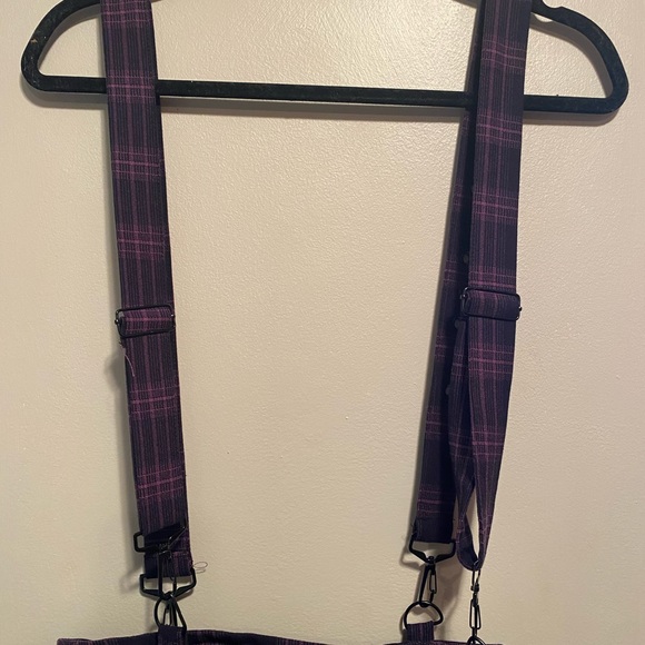 Sweet A-Line Decorative Strap Purple Plaid Pleated Mini Skirt - Picture 4 of 5